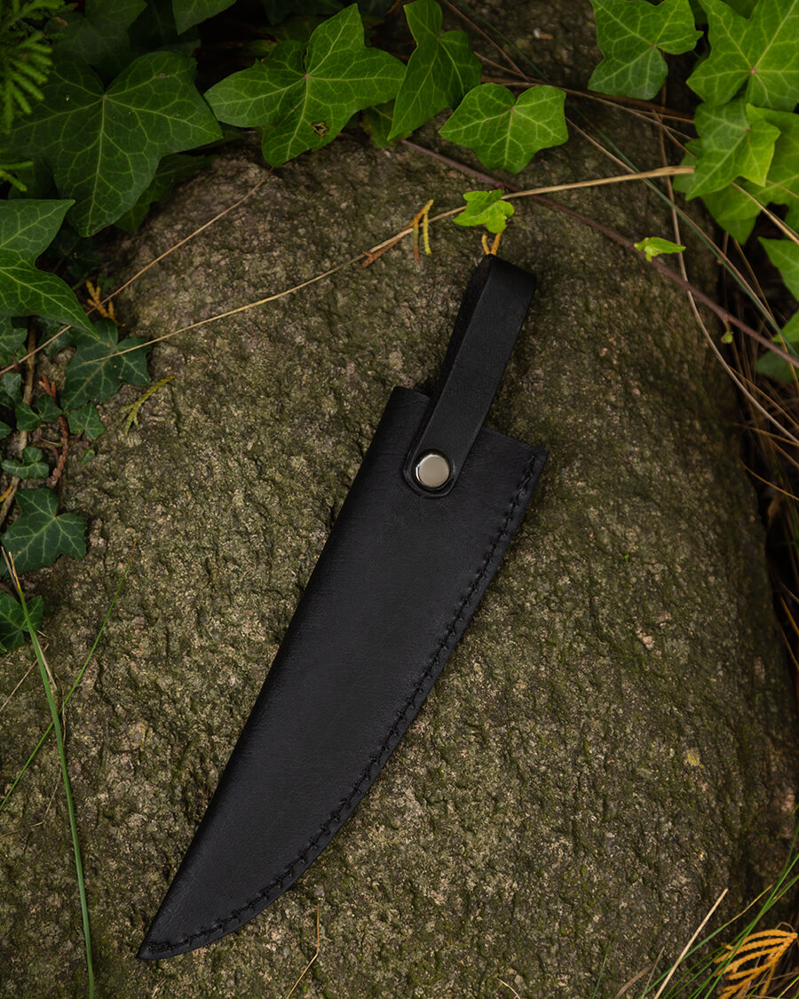 Will damascus knife leather sheath black