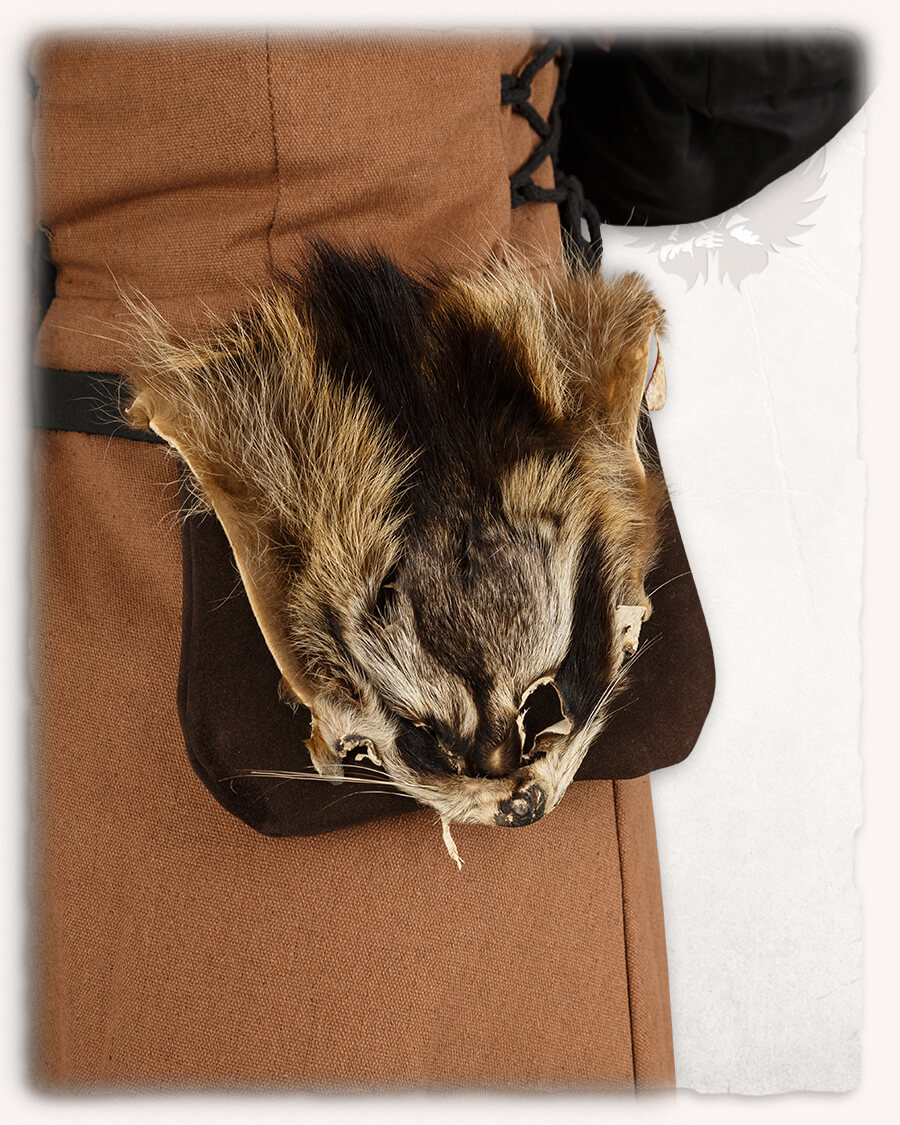 Canis - Escarcelle marron avec fourrure de raton laveur