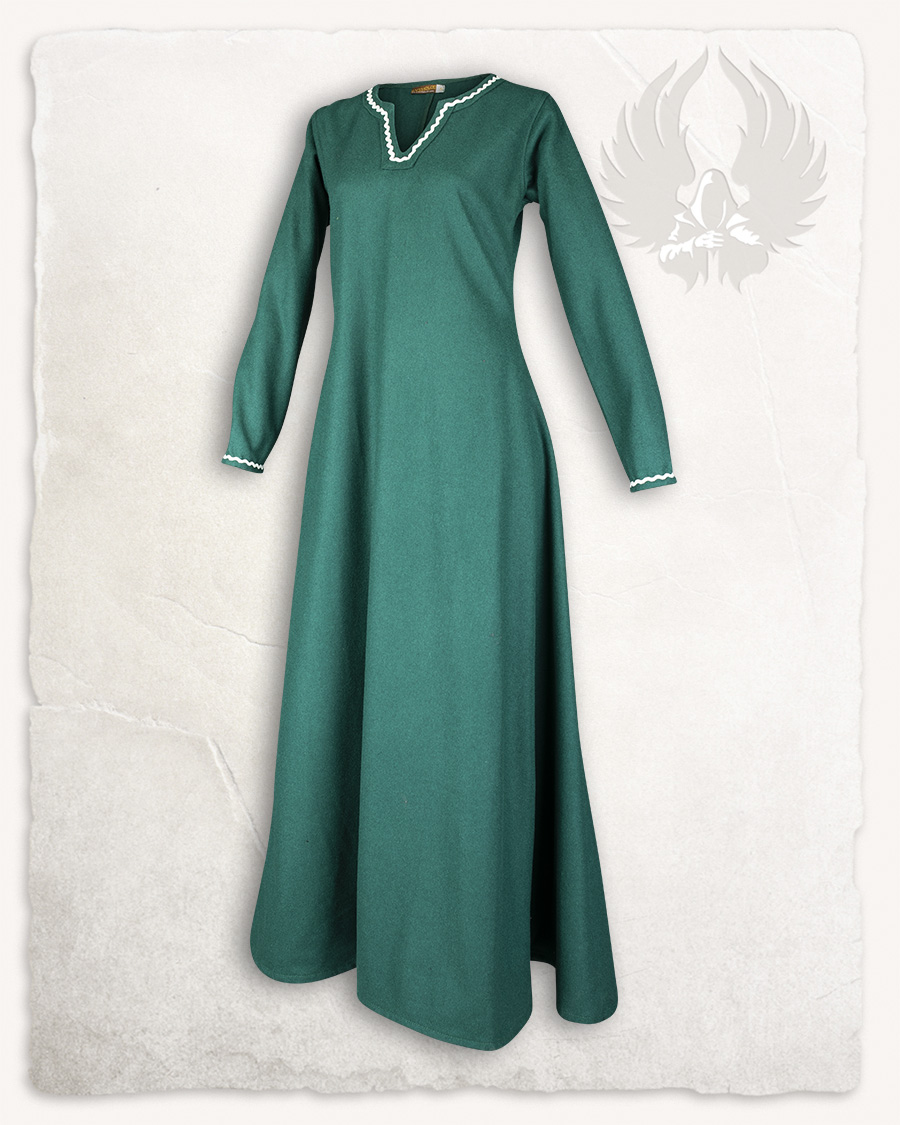 Rikke - Robe en laine verte et blanc crême - Edition Limitée