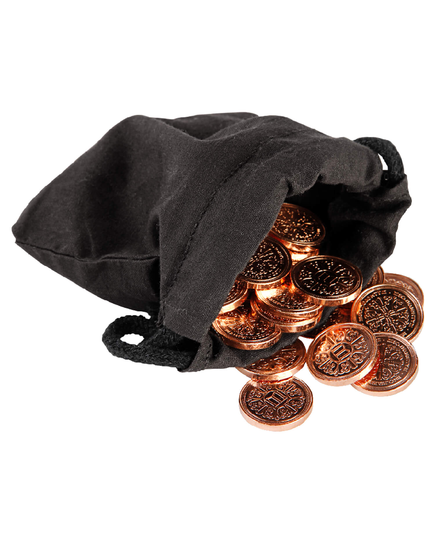 10 copper coins with black cloth bag