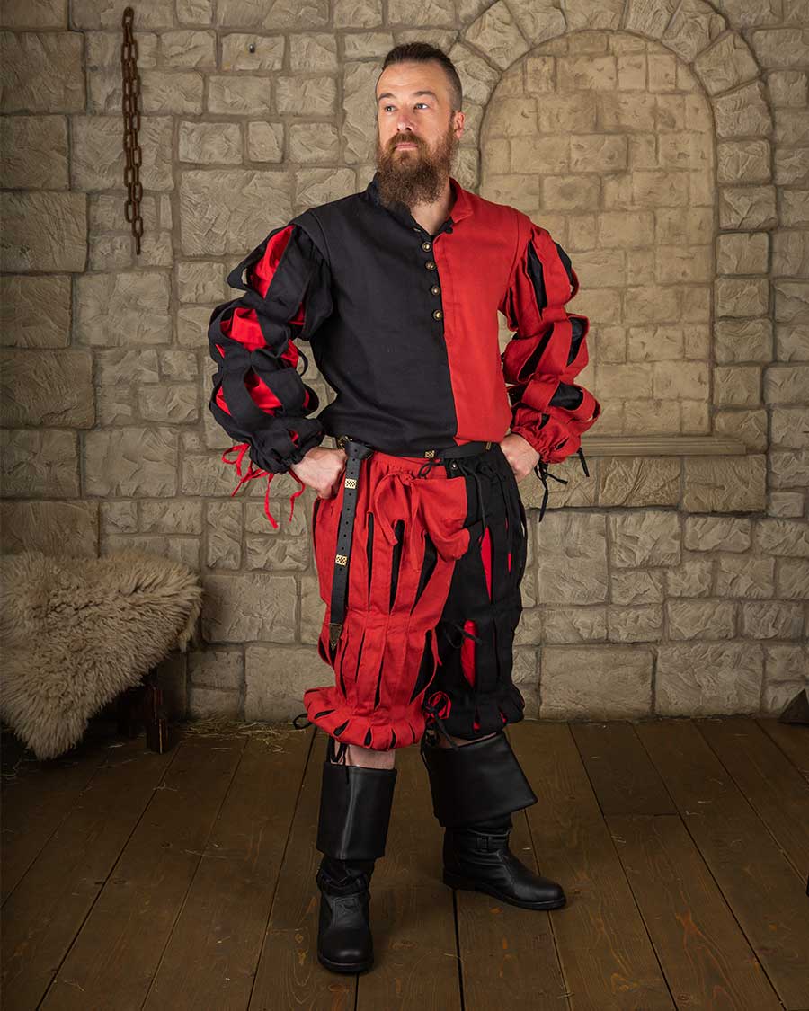 Jörg - Pantalon lansquenet noir et rouge en coton
